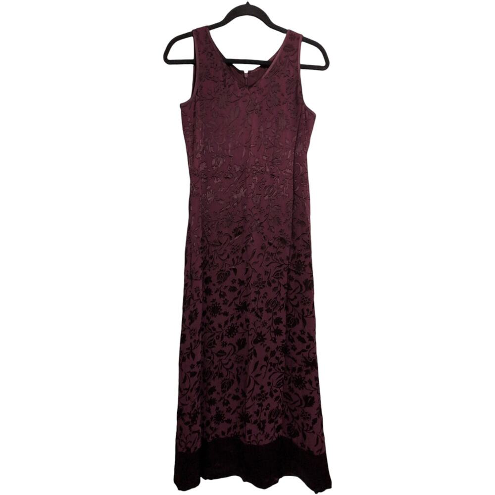 Laura Ashley Burgundy Floral Sleeveless Maxi Dress Silk Blend V Neck Size 4